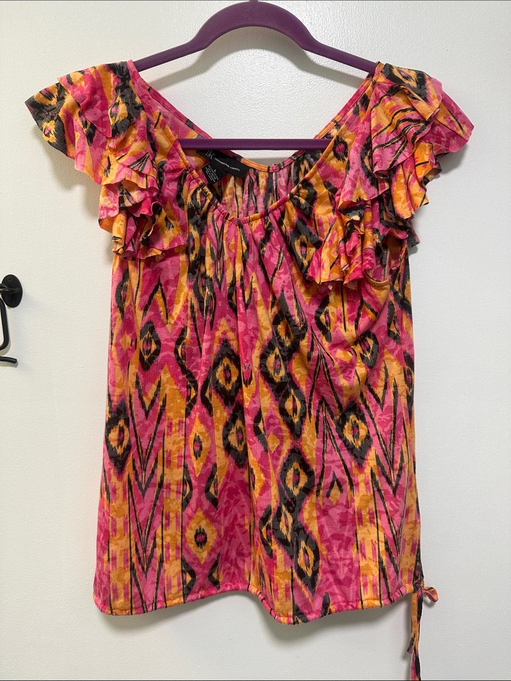 INC Pink & Orange Ruffle Sleeve Women's Top size L